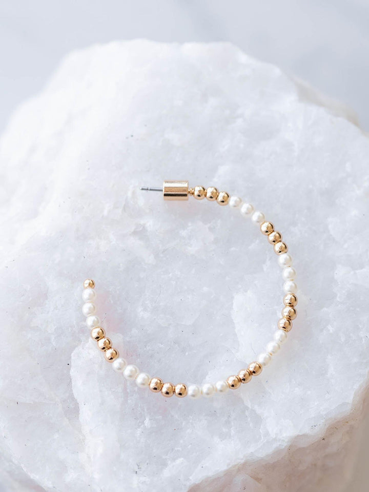 Water Resistant Pearl and Metal 2" Hoop Earring