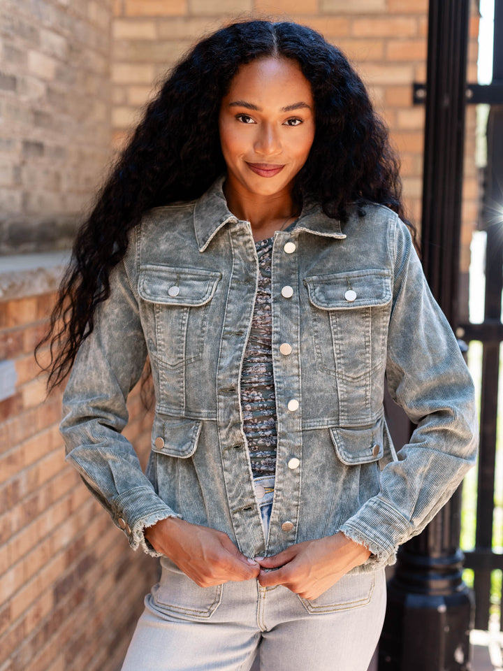 washed corduroy peplum jacket