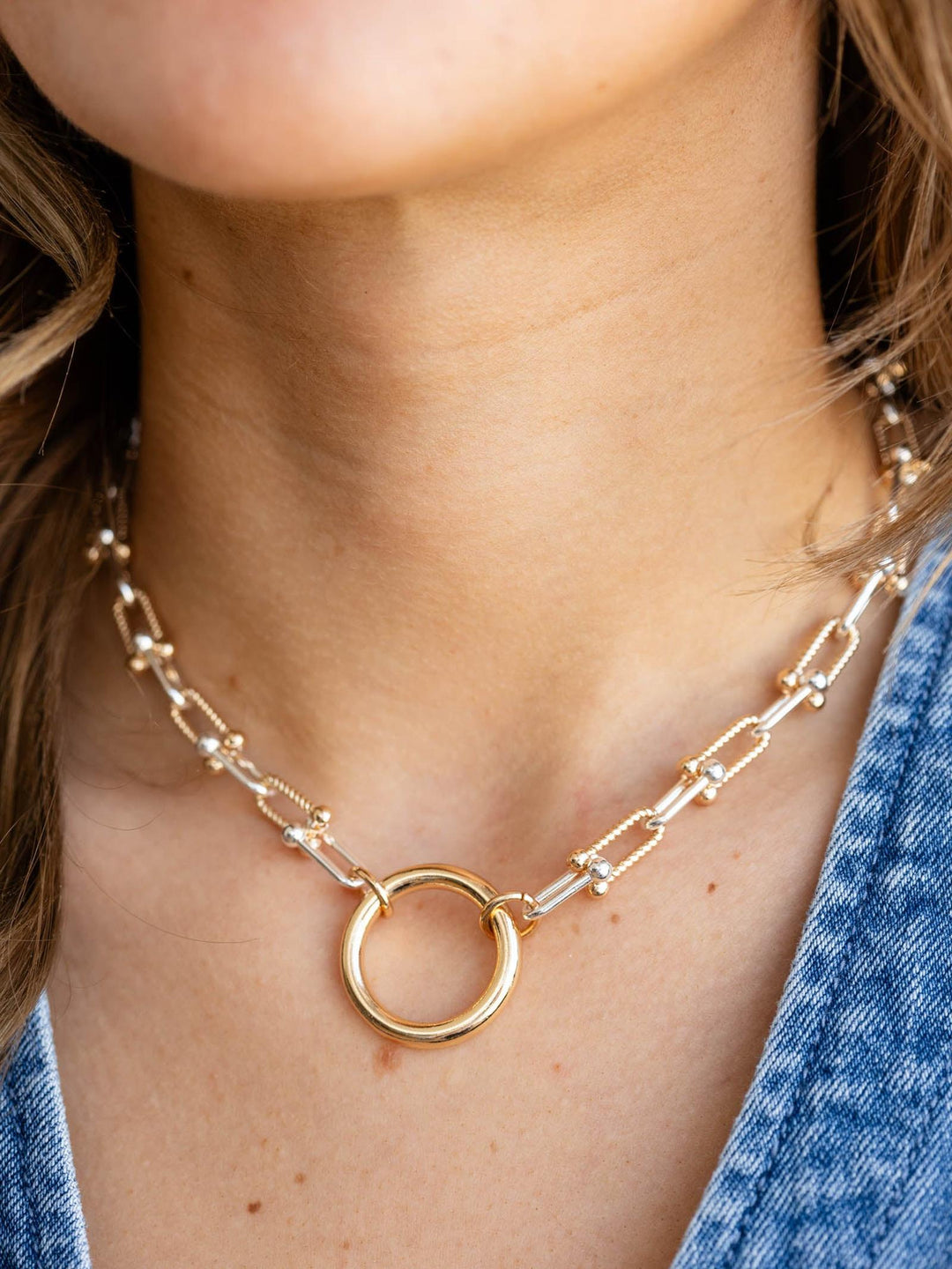 Water Resistant Open Circle Mixed Metal Necklace