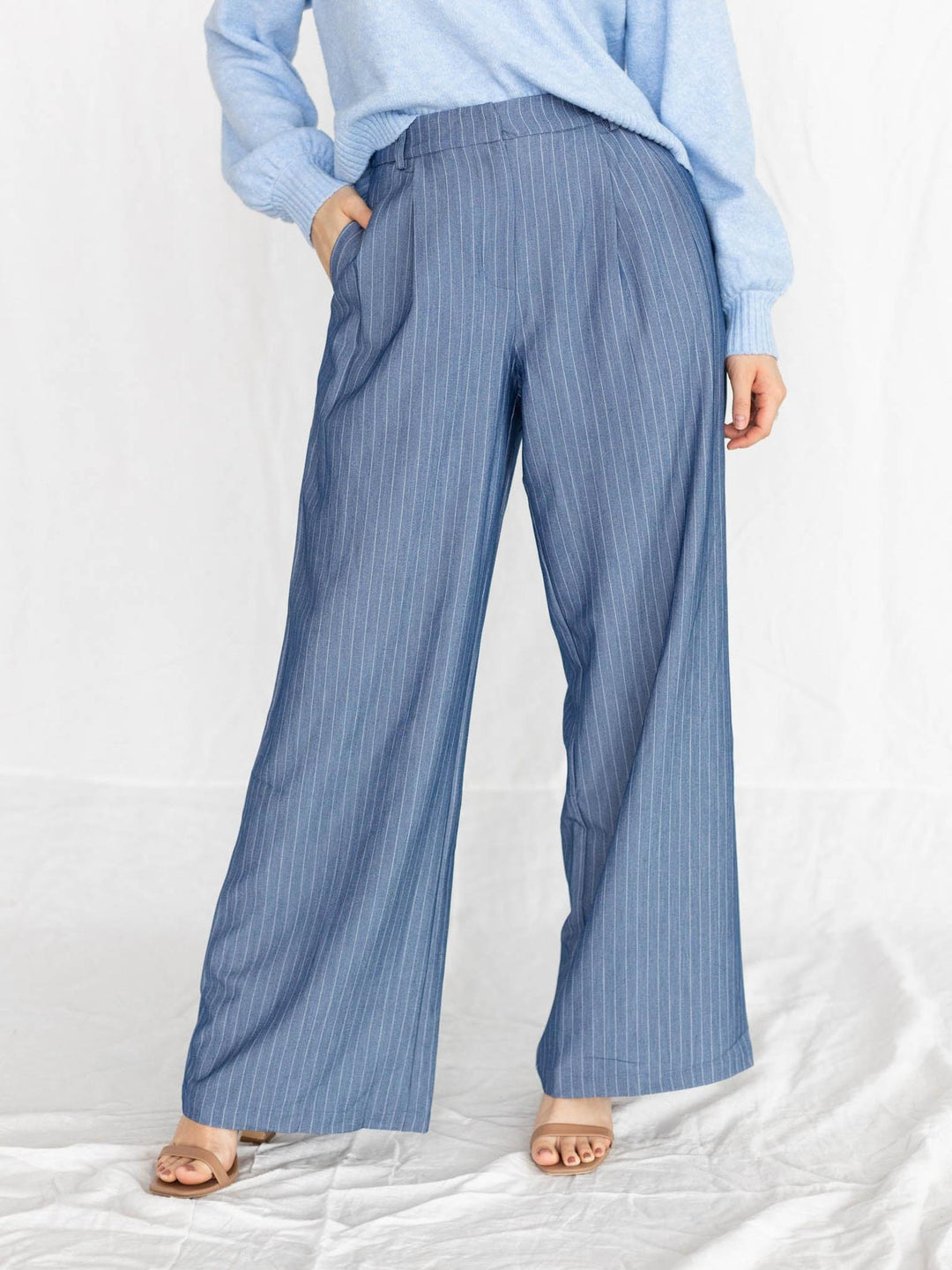 blue pinstripe dress pant