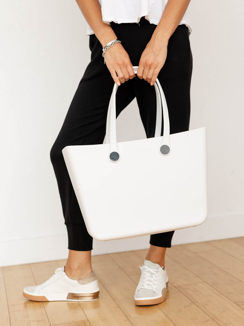 rubber waterproof white tote bag
