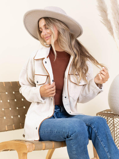 contrast trim ribbed shacket