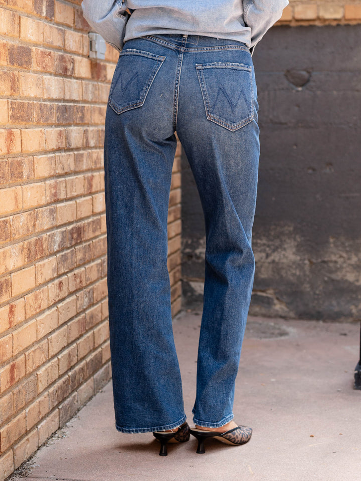 darker washed straight leg denim