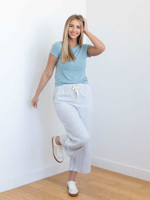 blue striped pants