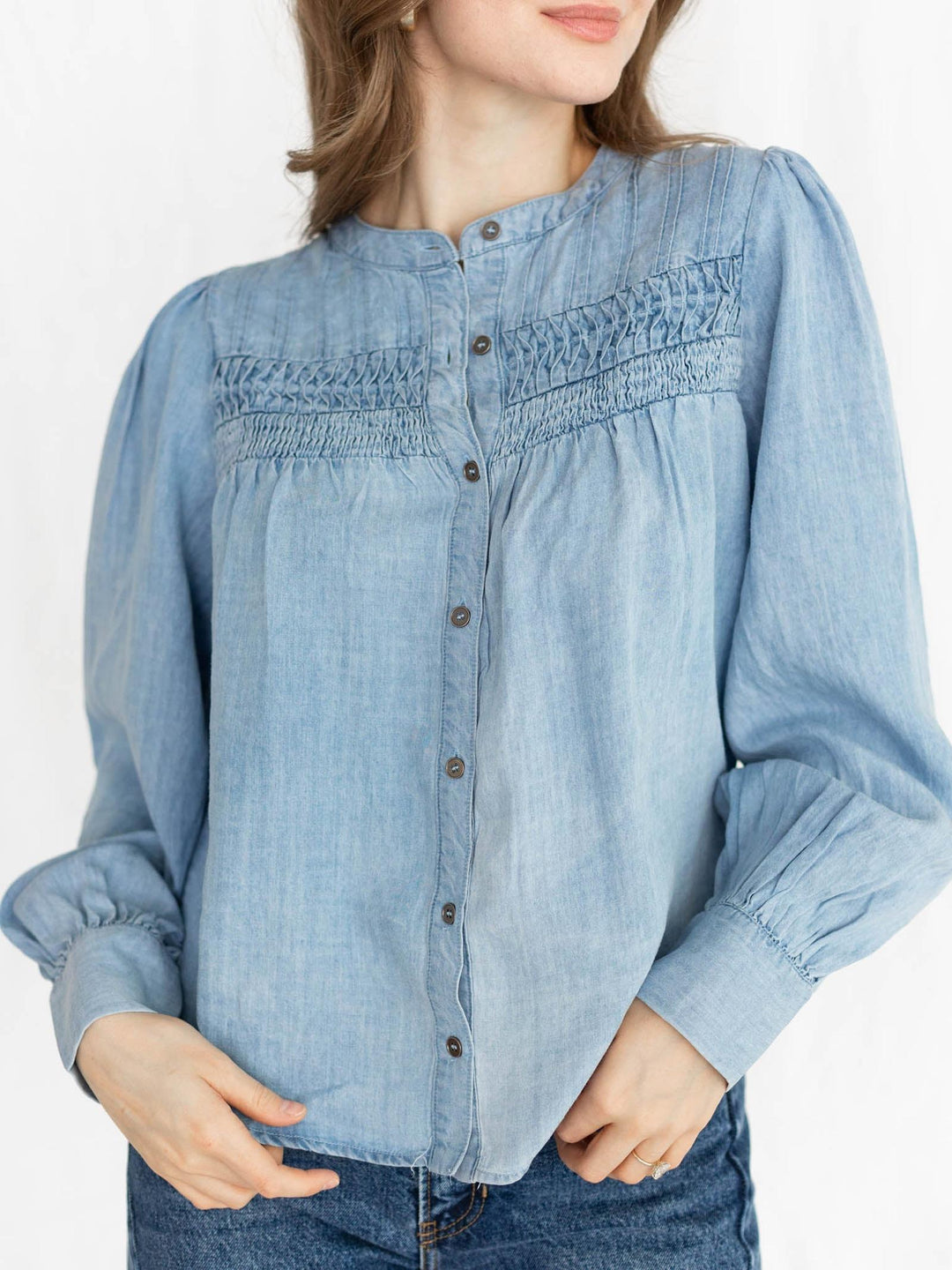 chambray button up top