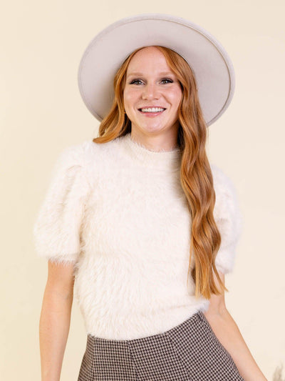 fuzzy short sleve sweater