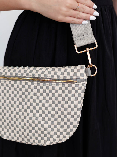 checkered grey bum bag