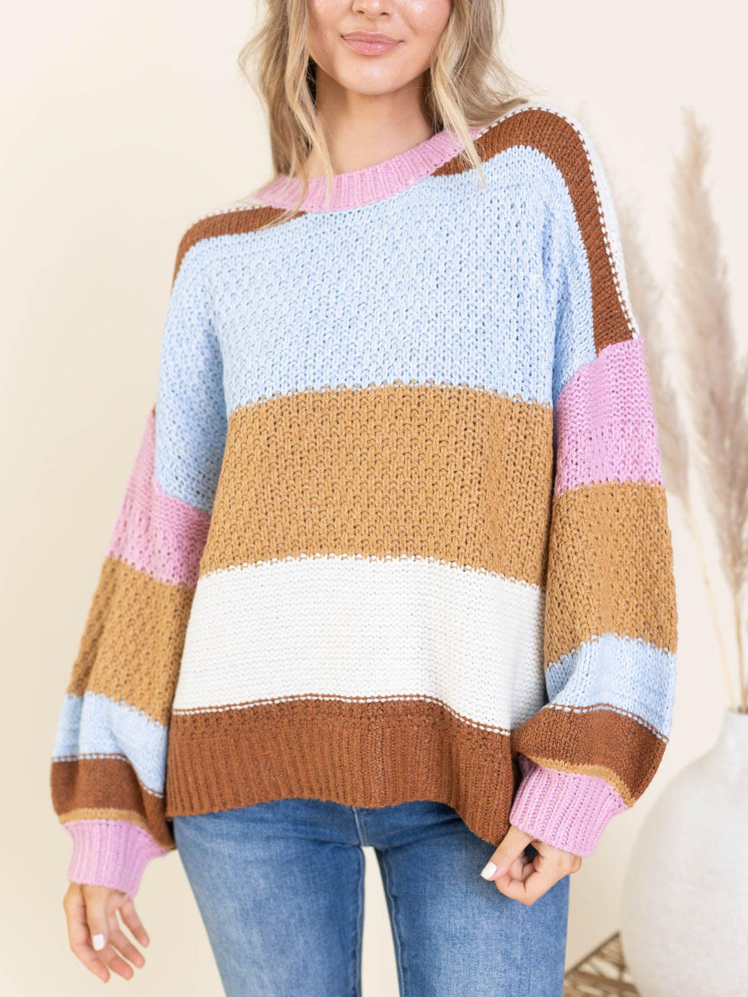 drop shoulder open knit sweater