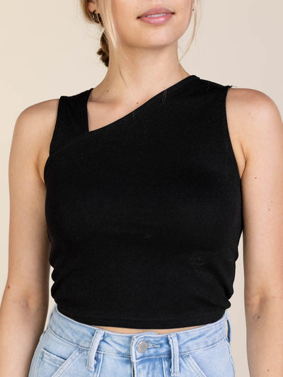 black asymmetrical neck top