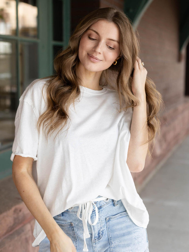 white oversized basic tee