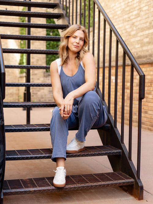 washed blue jumpsuit