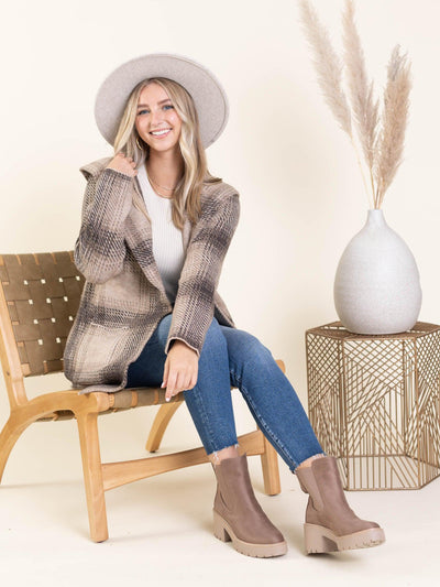 brown plaid hooded cardi