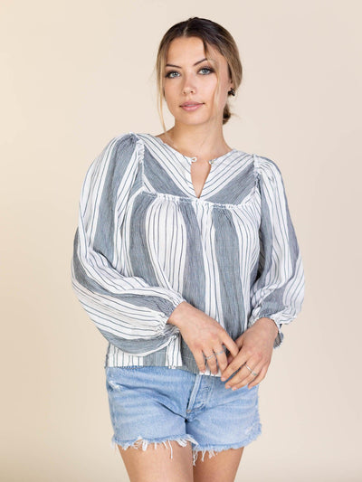 multi strip balloon sleeve top