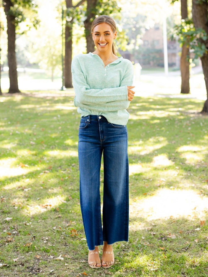 light mint colored henley sweater