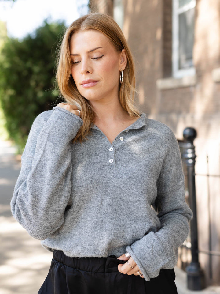 grey brushed henley sweater