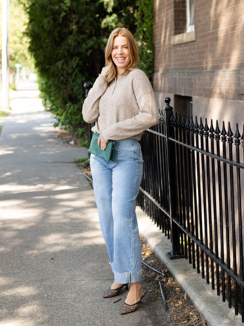 brushed drop sleeve henley sweater