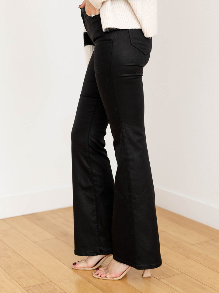 black coated flare jeans