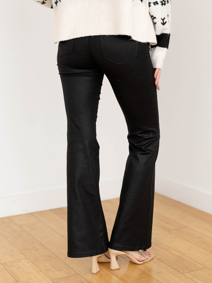 black coated flare jeans