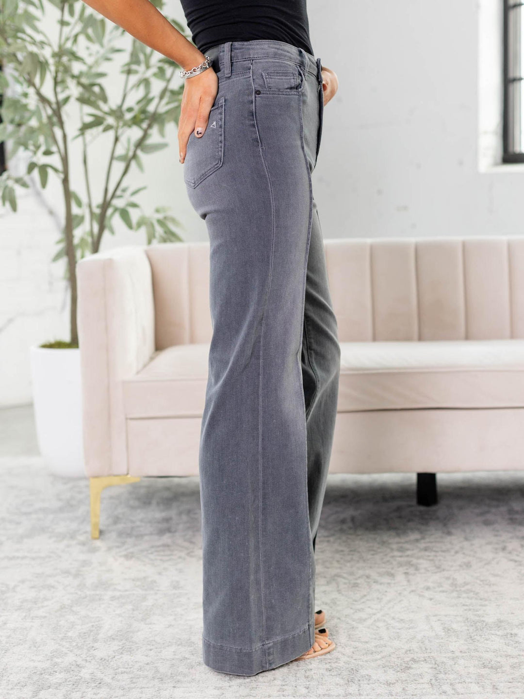 grey flare denim