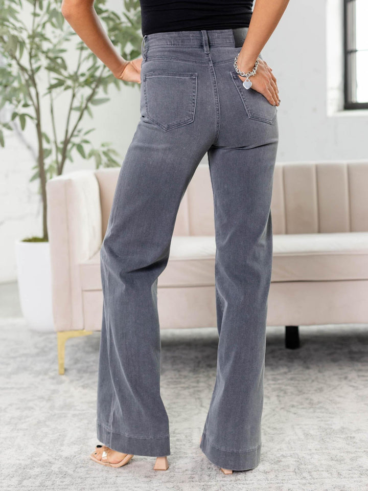 grey flare denim