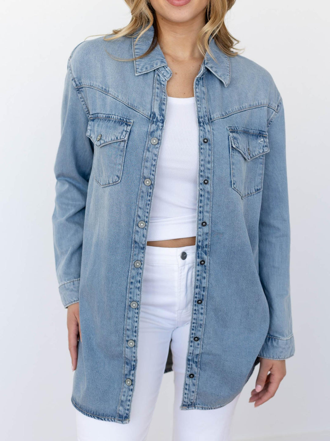 oversized denim shirt dress top