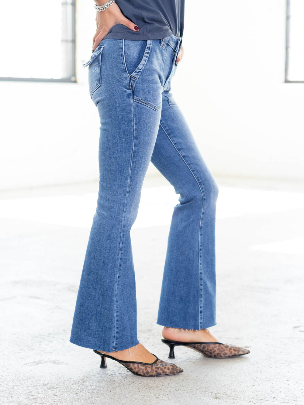 flared utility denim