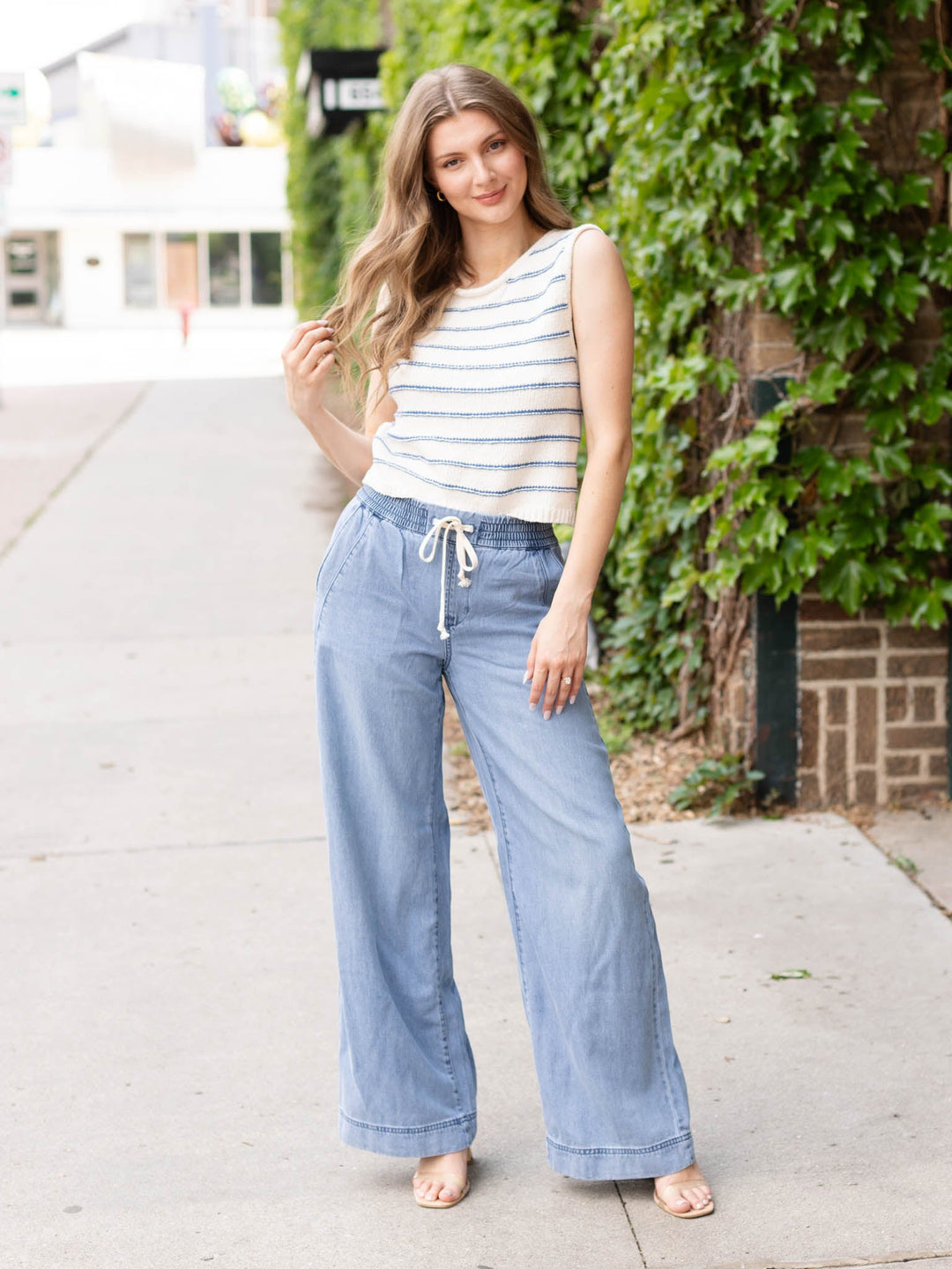 drawstring denim