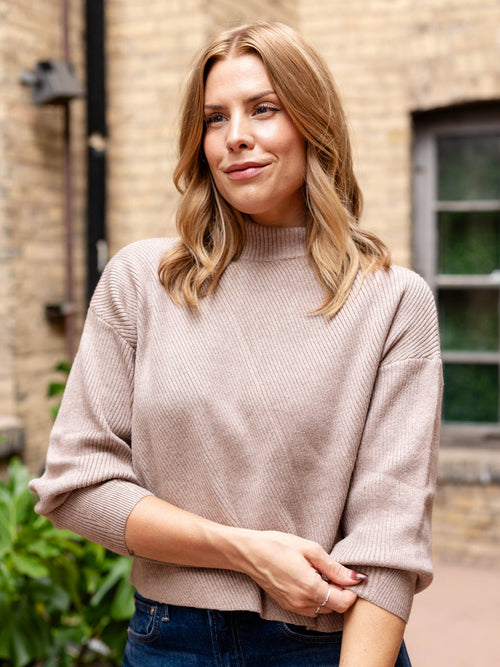 short diagonal ribbed mock neck top