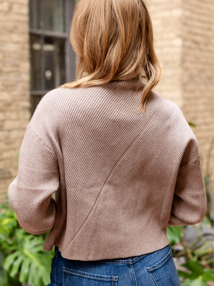 short diagonal ribbed mock neck top