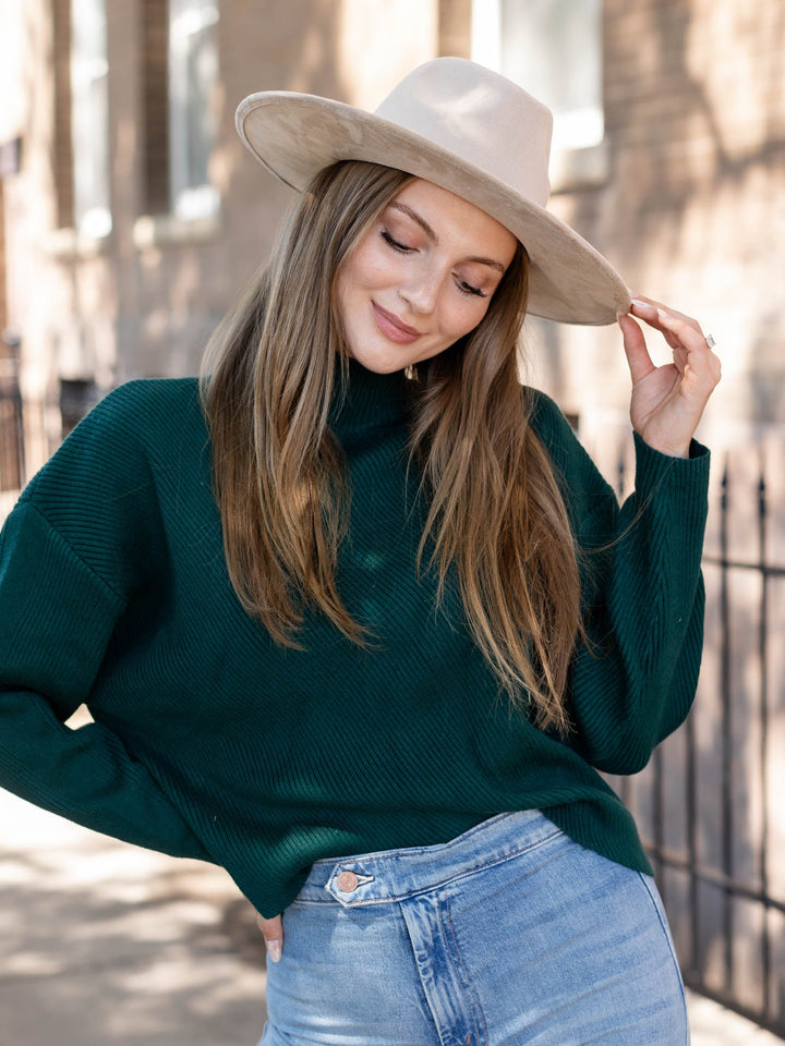 dark green ribbed lightweight knit top