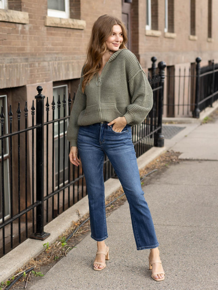 green sweater