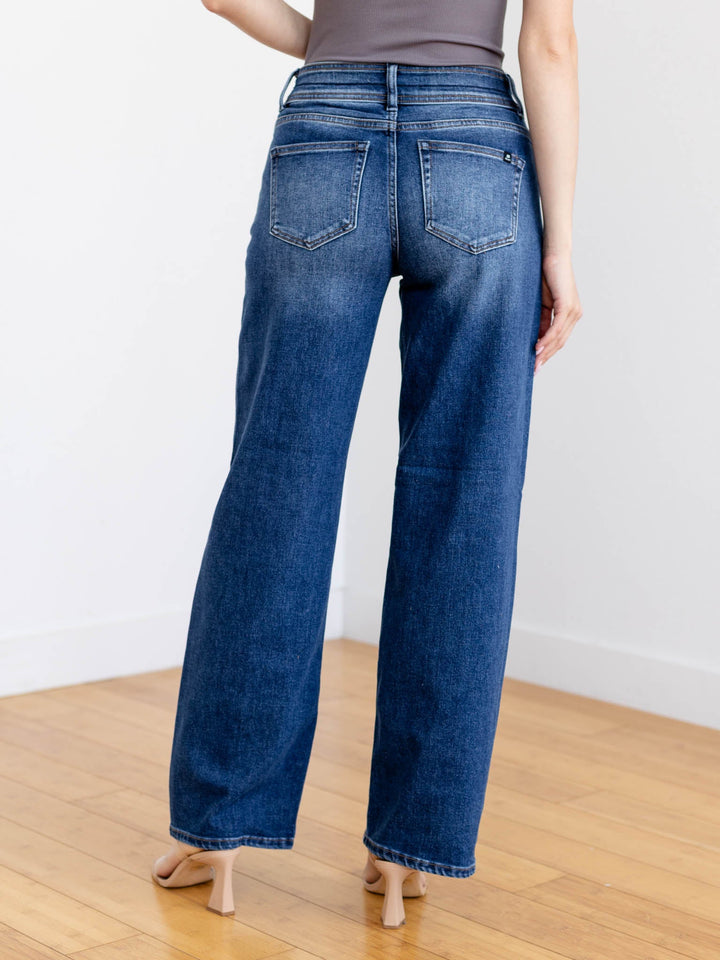 medium wash wider leg denim