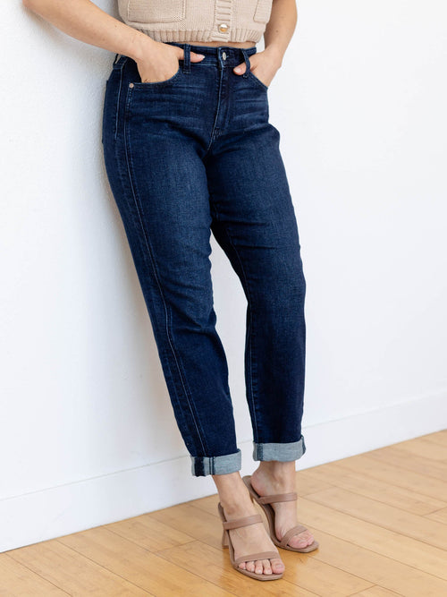 roll cuff boyfriend denim