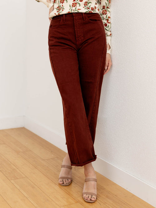 cinnamon colored barrel denim