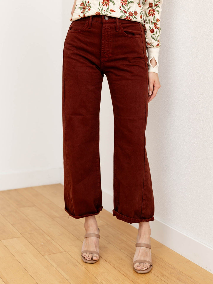 cinnamon colored barrel denim