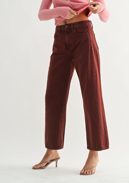 cinnamon colored ankle barrel denim