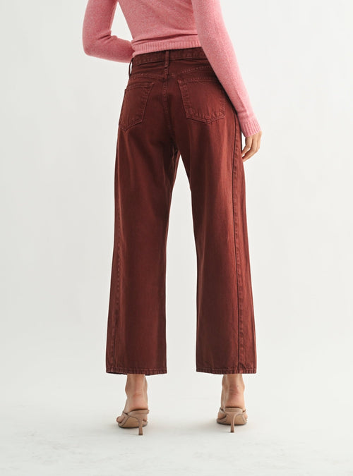 cinnamon colored ankle barrel denim