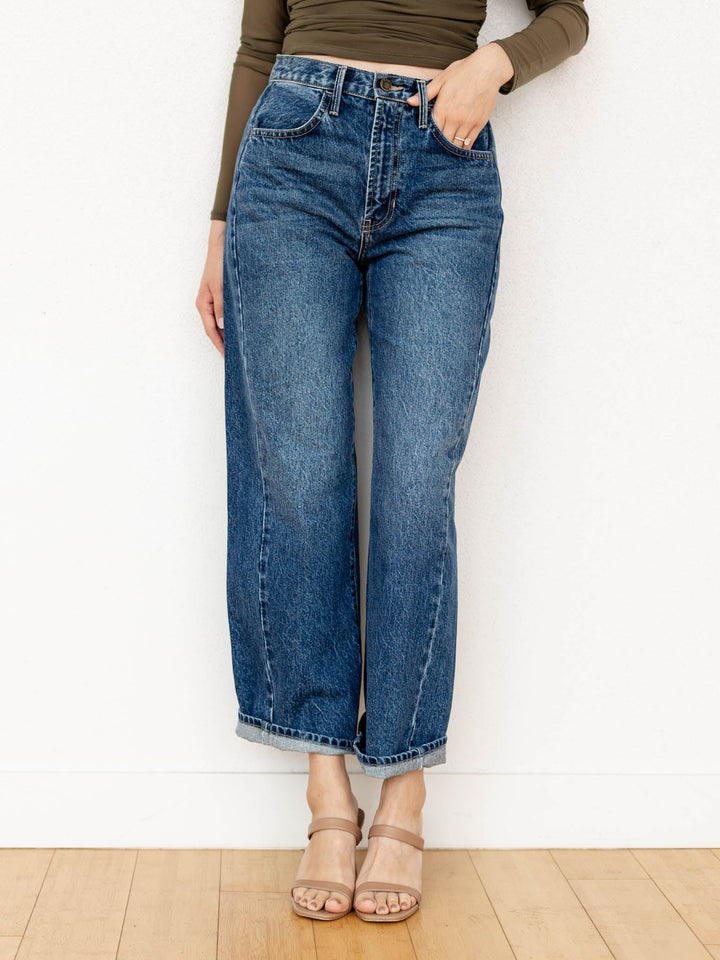 dark wash barrel twist denim