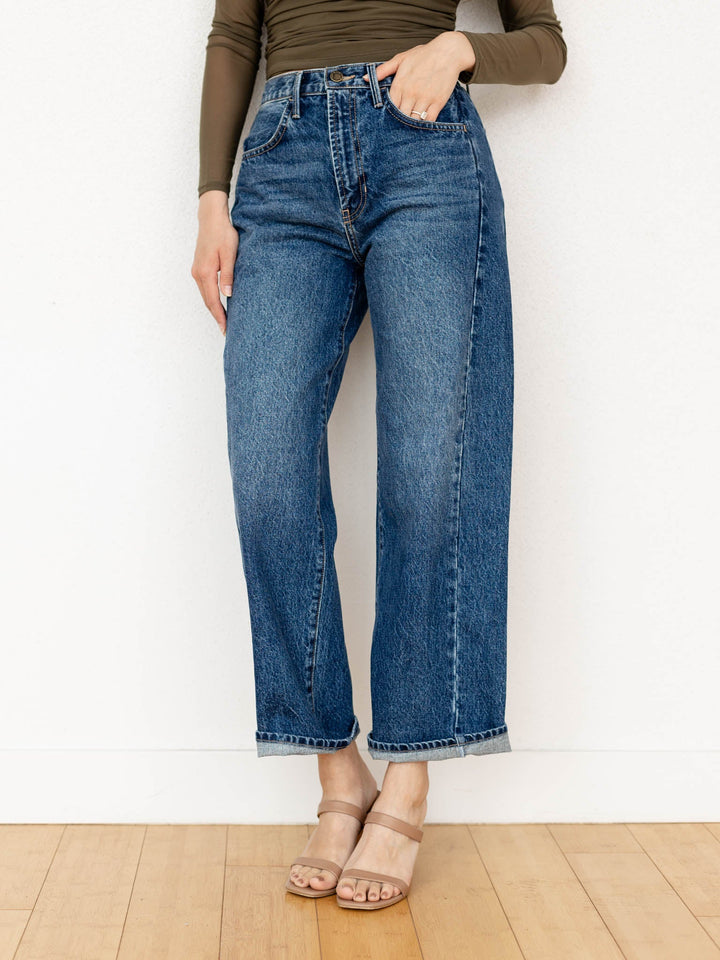 dark wash barrel twist denim