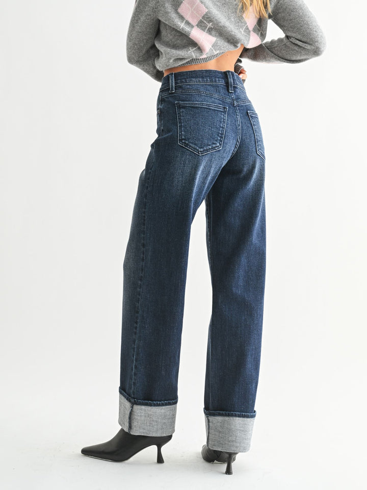 dark wash cuffed denim