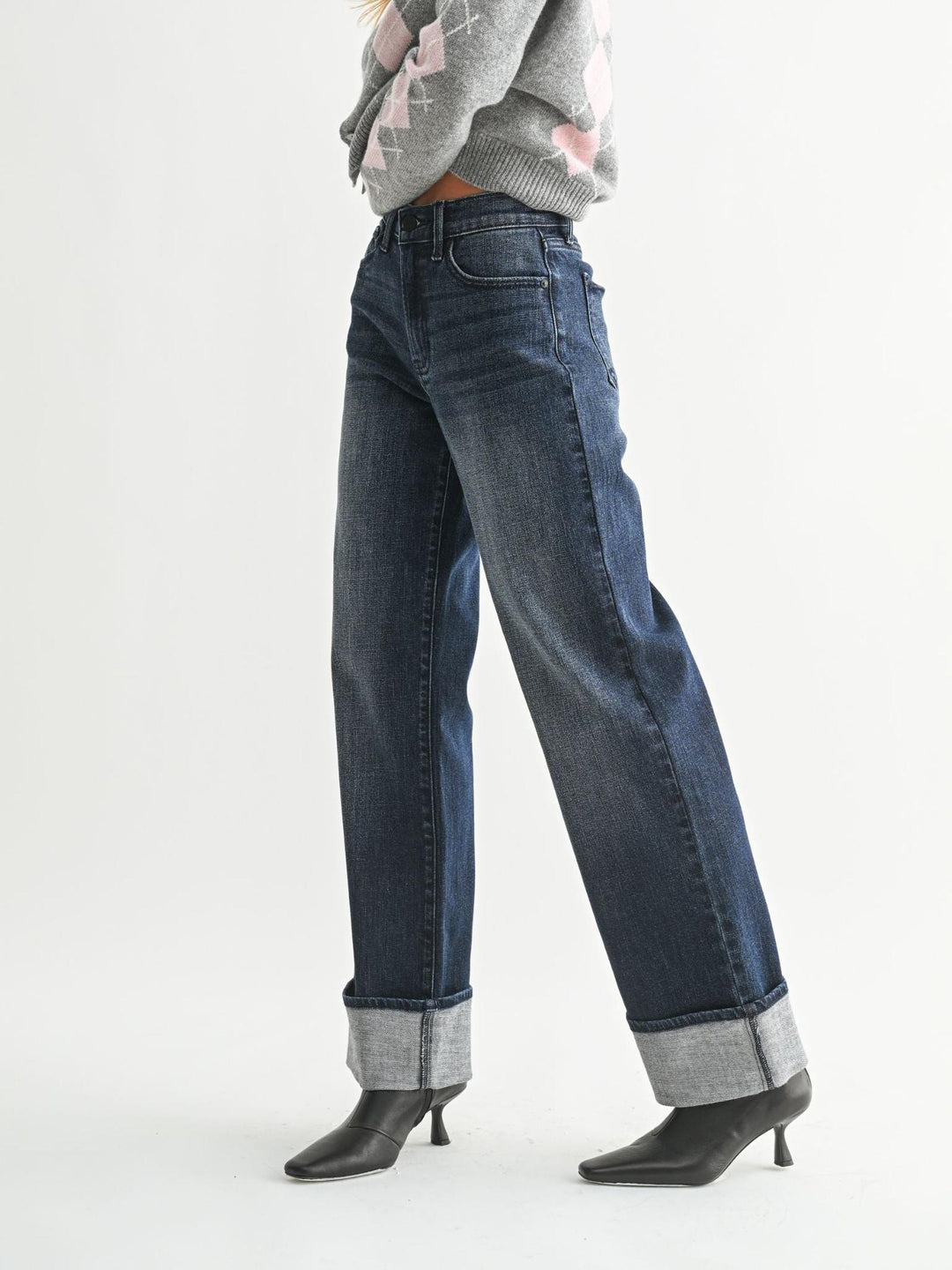 dark wash cuffed denim