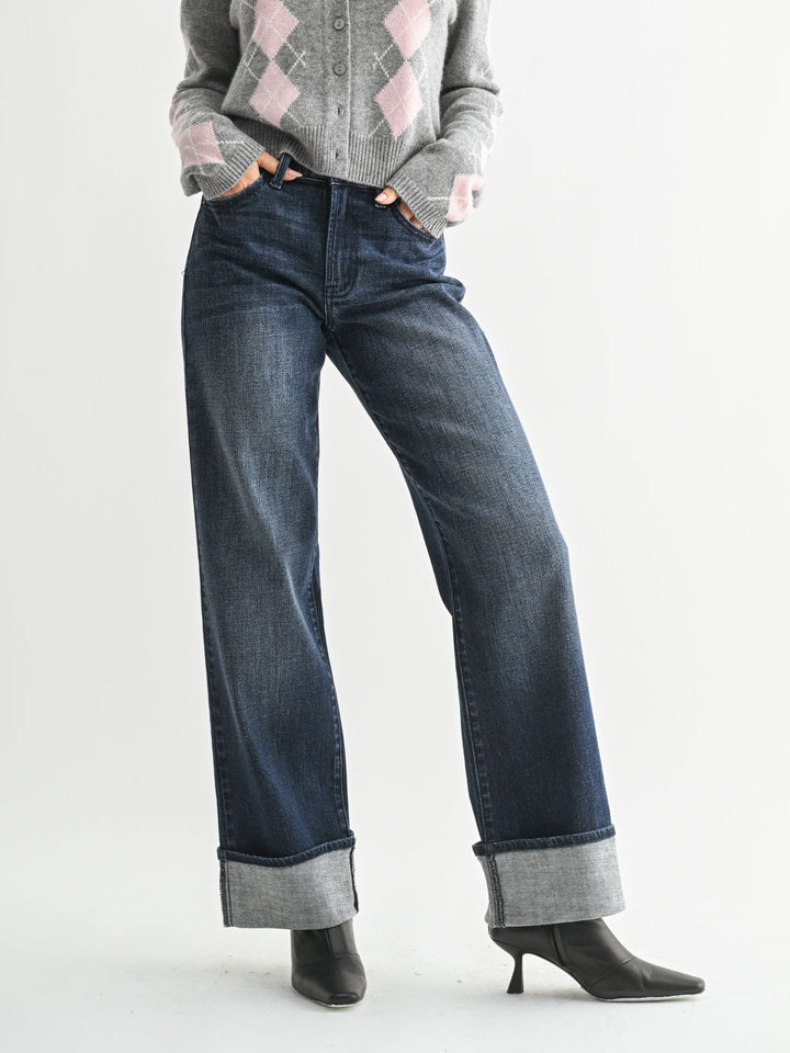 dark wash cuffed denim
