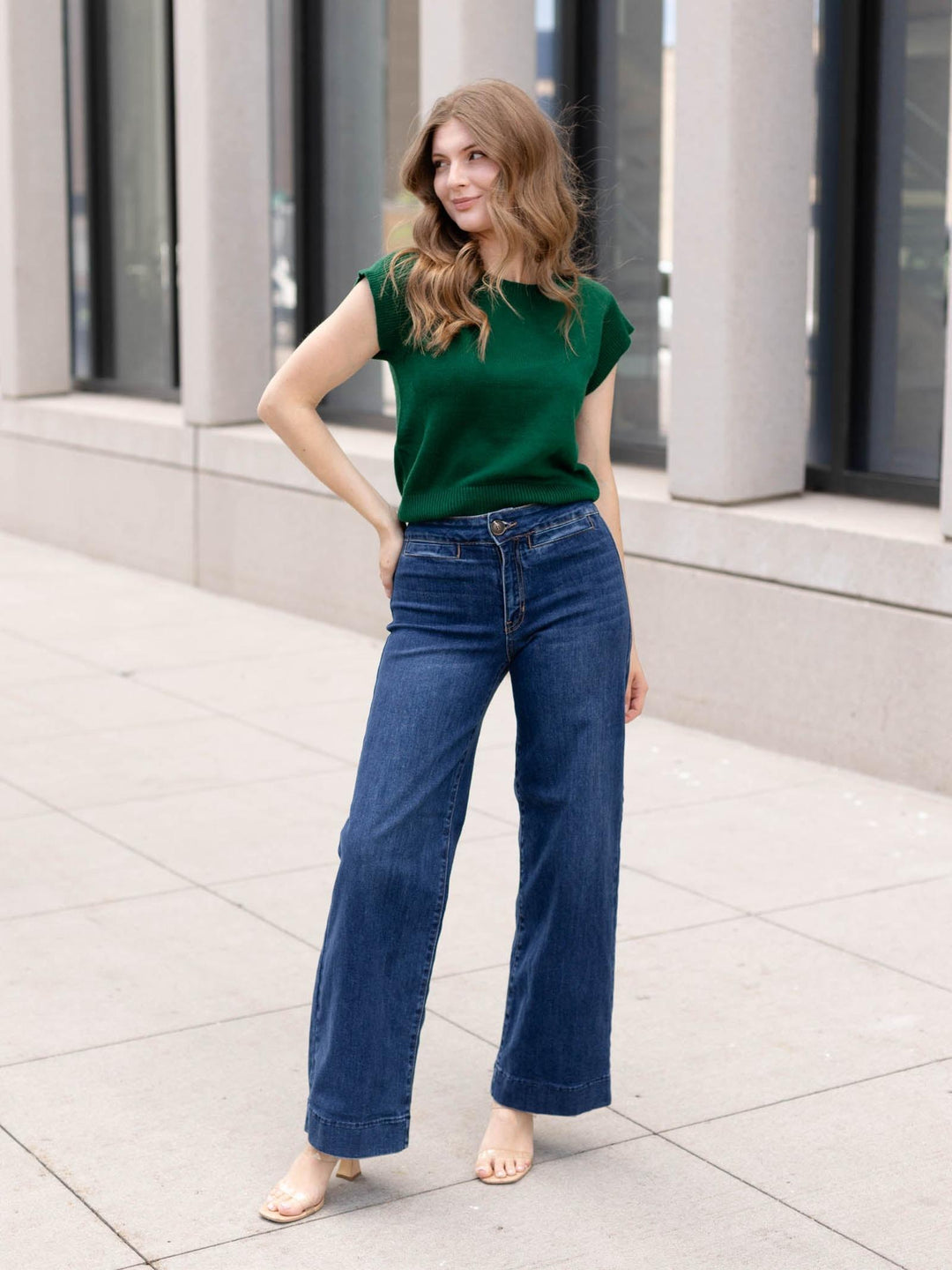 Just Black Dark Denim Faux Pocket Wide Leg