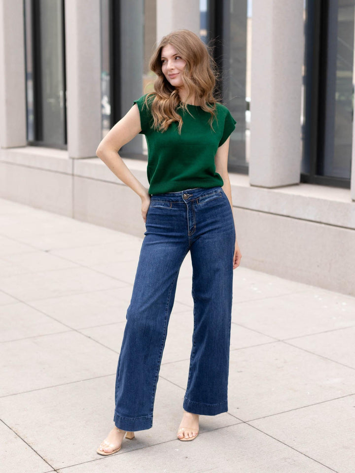 Just Black Dark Denim Faux Pocket Wide Leg