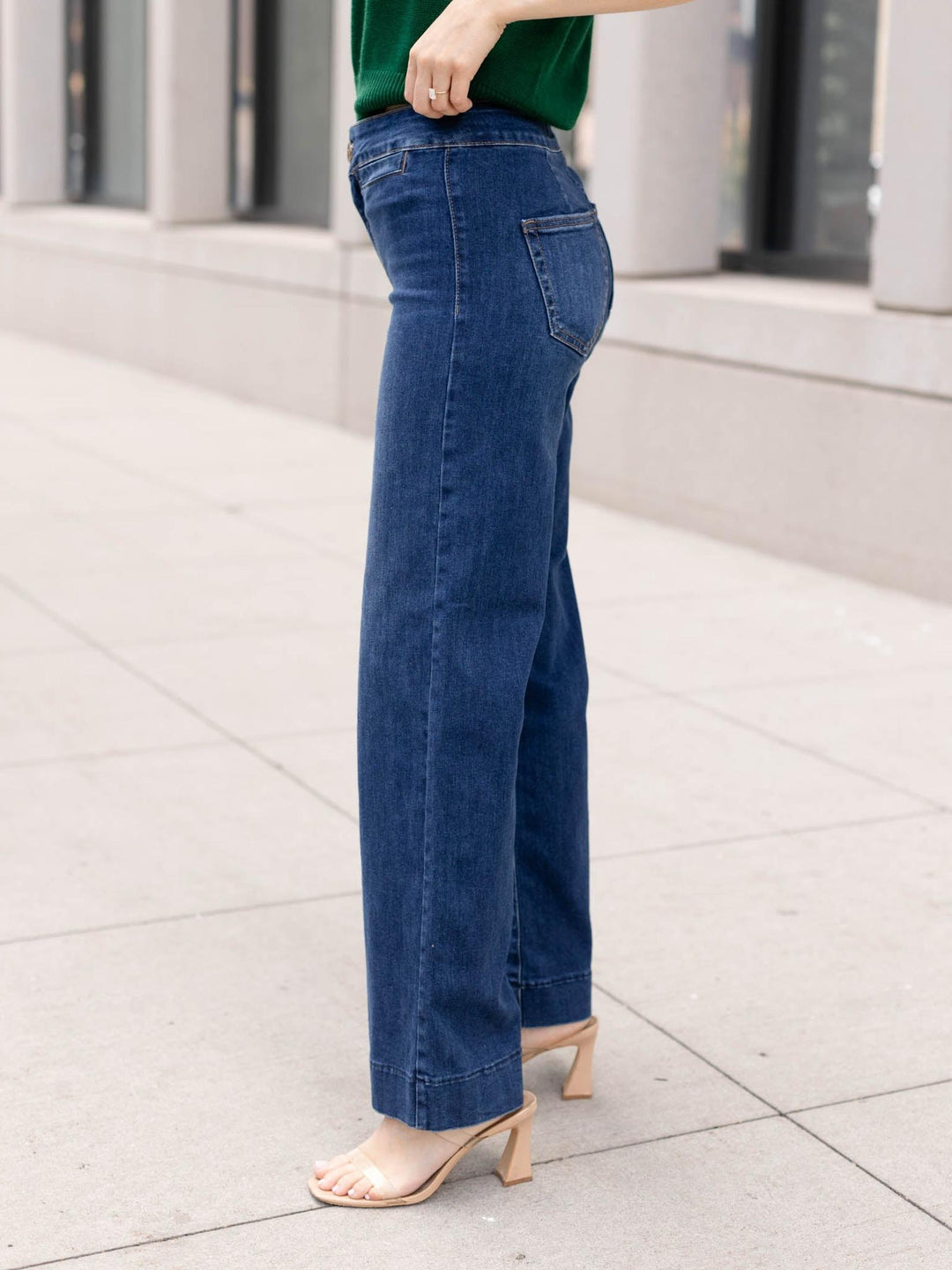 Just Black Dark Denim Faux Pocket Wide Leg
