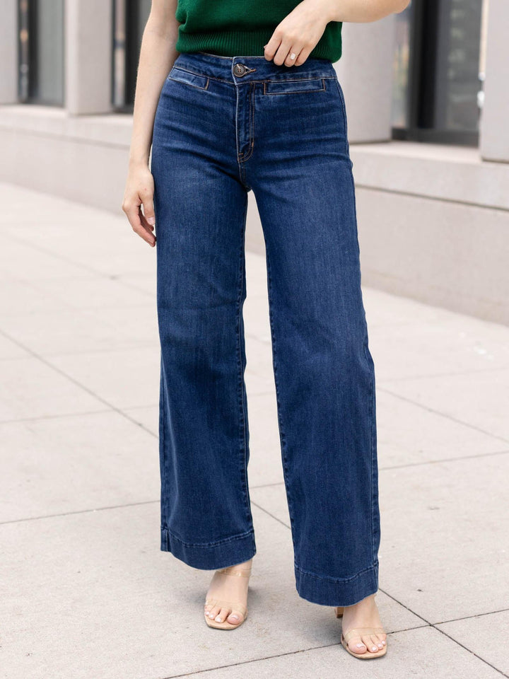Just Black Dark Denim Faux Pocket Wide Leg