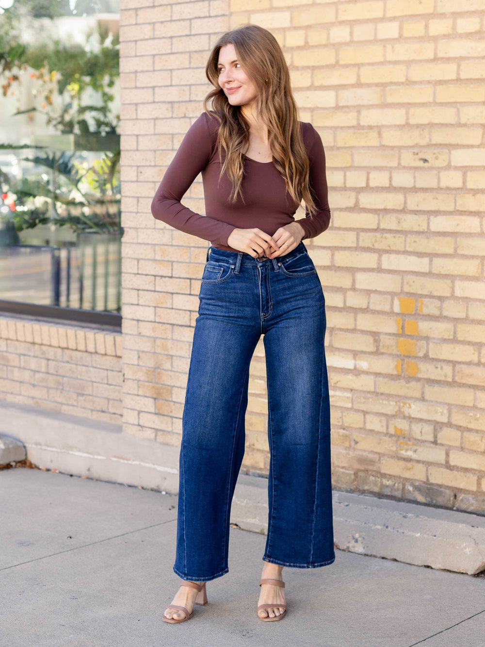 dark wash wide leg denim