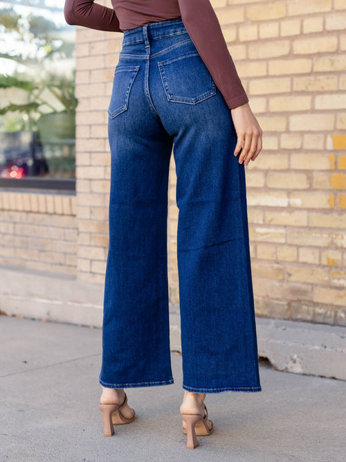 dark wash wide leg denim