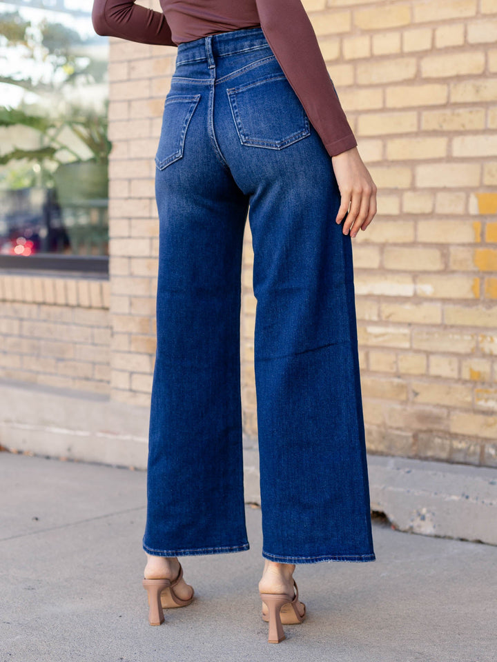 dark wash wide leg denim