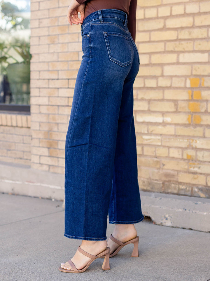 dark wash wide leg denim